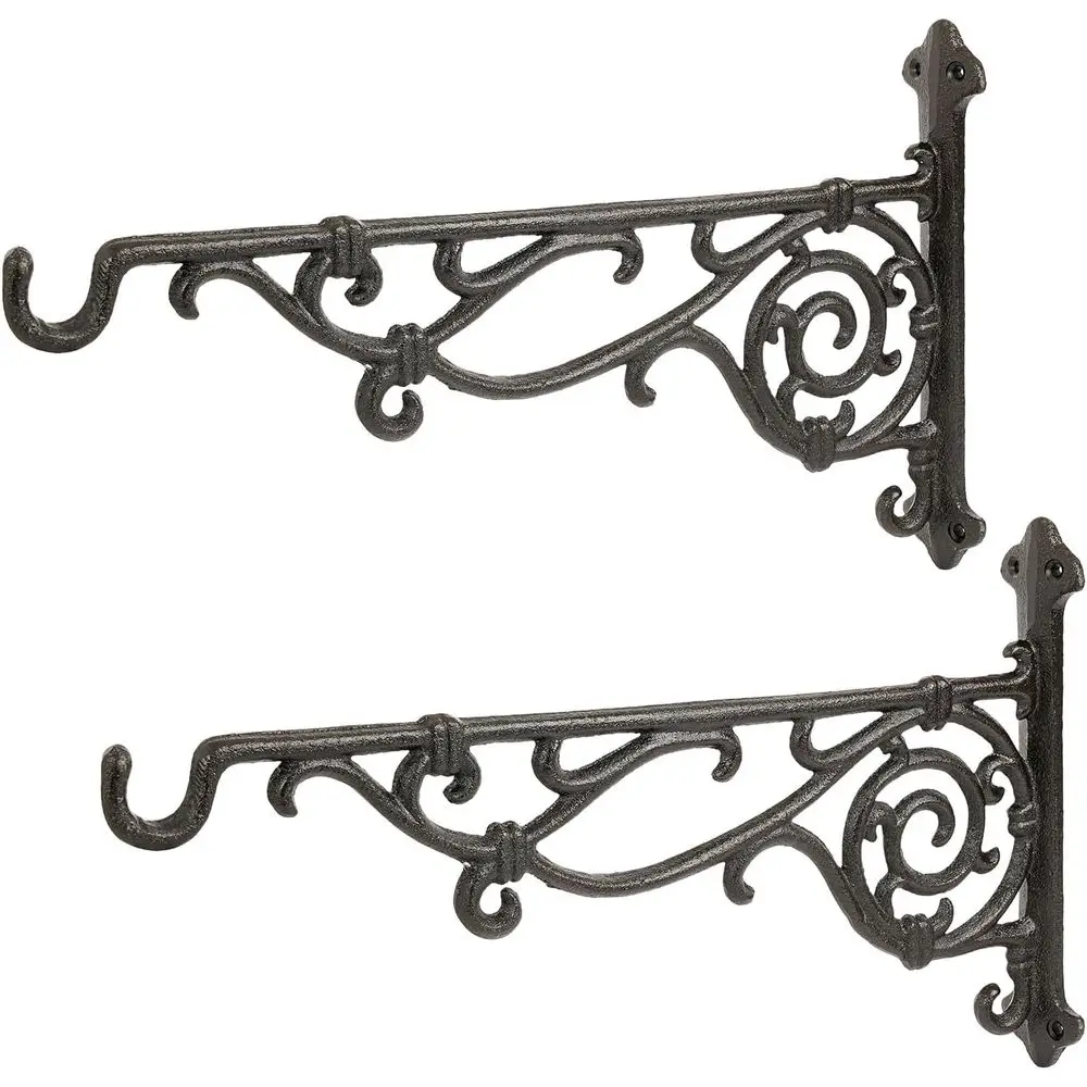 

16.5 Heavy Duty Cast Iron Outdoor Wall Plant Hangers, 2-Pack, Black, for Hanging Baskets, Pots, Lanterns, and More