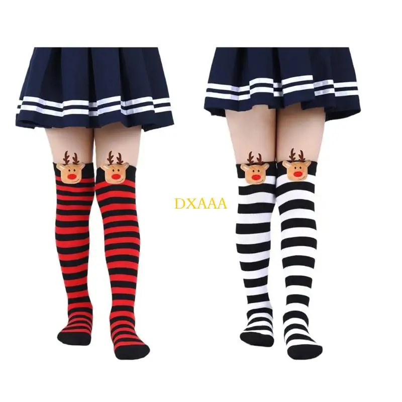 DXAA Vrouwen Streep Dij Hoge Kousen Over Kniekousen Sokken Halloween Cosplay Party Kostuum Kerst Dij Hoge Sokken
