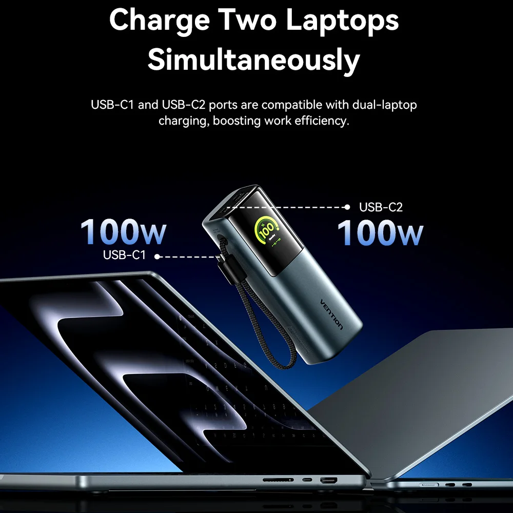 Vention 200W Power Bank 27000mAh PD 3.1 140W Max Przenośny Powerbank do Laptopa Szybkie Ładowanie PD dla iPhone 17 16 Samsung S25 S24 — zdjęcie 4