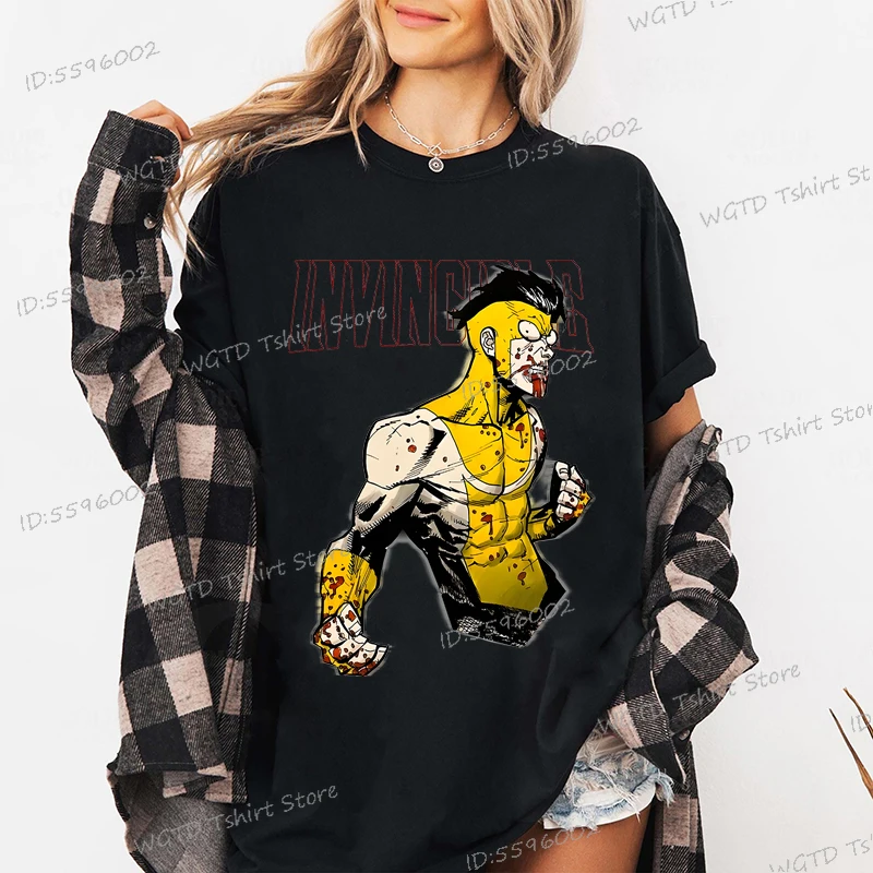 

2025 Men Tshirt Fashion Vintage Invincible Print Oversize T-Shirt Streetwear Hip Hop Harajuku Streetwear Tees