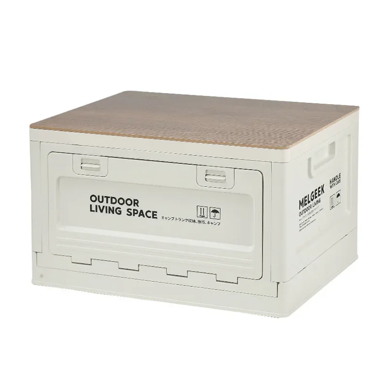 Outdoor Camping Storage Box Boczne drzwi Camping Drewniana pokrywa Składane pudełko Bagażnik samochodowy Plastikowe pudełko do przechowywania