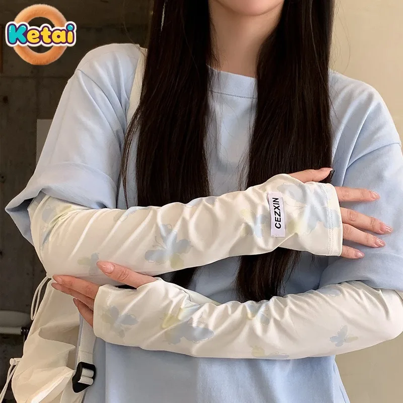 أكمام ثلجية للحماية من أشعة الشمس في الصيف، أكمام فضفاضة من الحرير الجليدي للنساء، مضادة للخط الخارجي، حماية للذراع، أكمام ثلجية #4