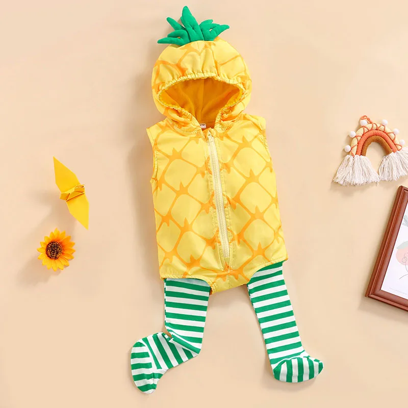 Toddler Baby Clothes Avocado Fruit Costume Photography Props Pineapple Romper Baby Boy Girl Striped Socks Cosplay Costume