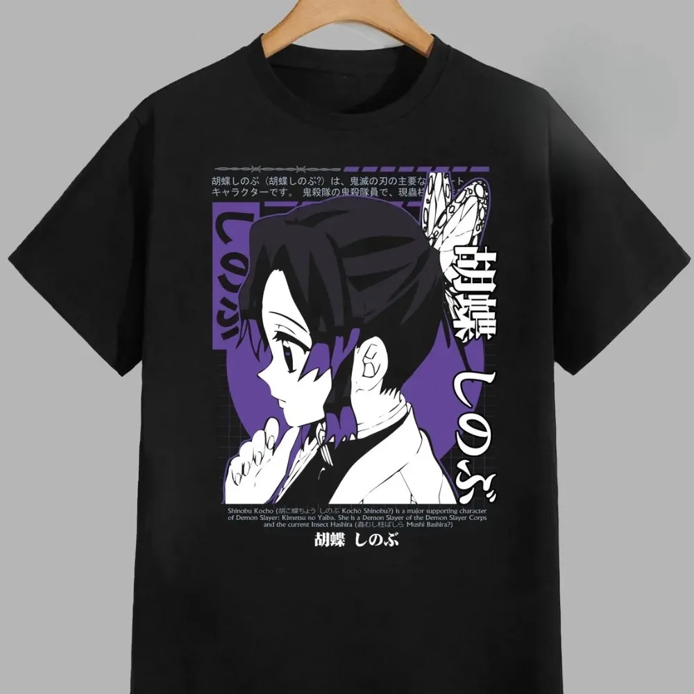 Demon Slayer Shinobu Kocho Pure Cotton T-shirt 2026 Summer Anime Printed Loose American Casual Parent Child Short Sleeve Top