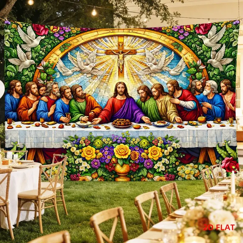 VIKAMA Wall Tapestry Colored Flower Edition Last Supper Tapestry Colorful Religious Mural Wind Printed Print Tapestry