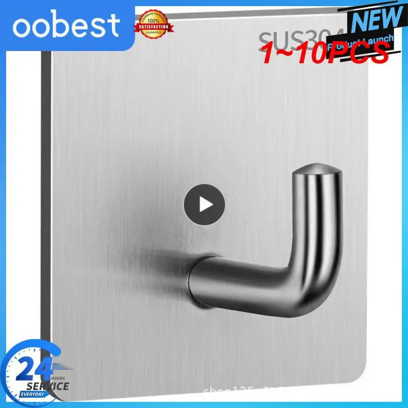 1~10PCS Stainless Steel Wall Hook Non-perforated Strong Load-bearing Viscose Hanging Cloth Trunk Hook Bathroom Rack Organizer