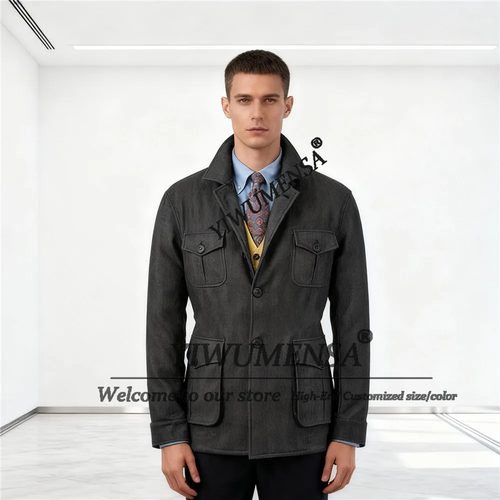 

Winter Men's Tweed Woolen Suit Jackets Customized Single Breasted Smart Casual Prom Blazer Slim Fit Male Business Attire Outfits