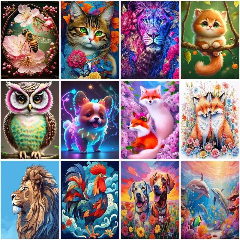 

CHENISTORY 5D Diamond Painting Cat Dog Fox Animal Rhinestone Picture Diamond Embroidery Cross Stitch Home Decor Gift