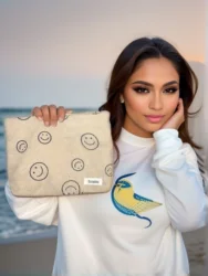 Borsa per il trucco in velluto a coste borsa per cosmetici per le donne borsa da toilette carina borsa da viaggio essenziale borsa per la conservazione pochette (fodera interna in tela)