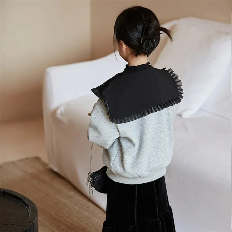 Mom and Daughter Equal Big Peter Pan Collar Sweatshirts Winter Mother and Baby Girls Warm Thick Hoodies Women Long Sleeve Tops image 3