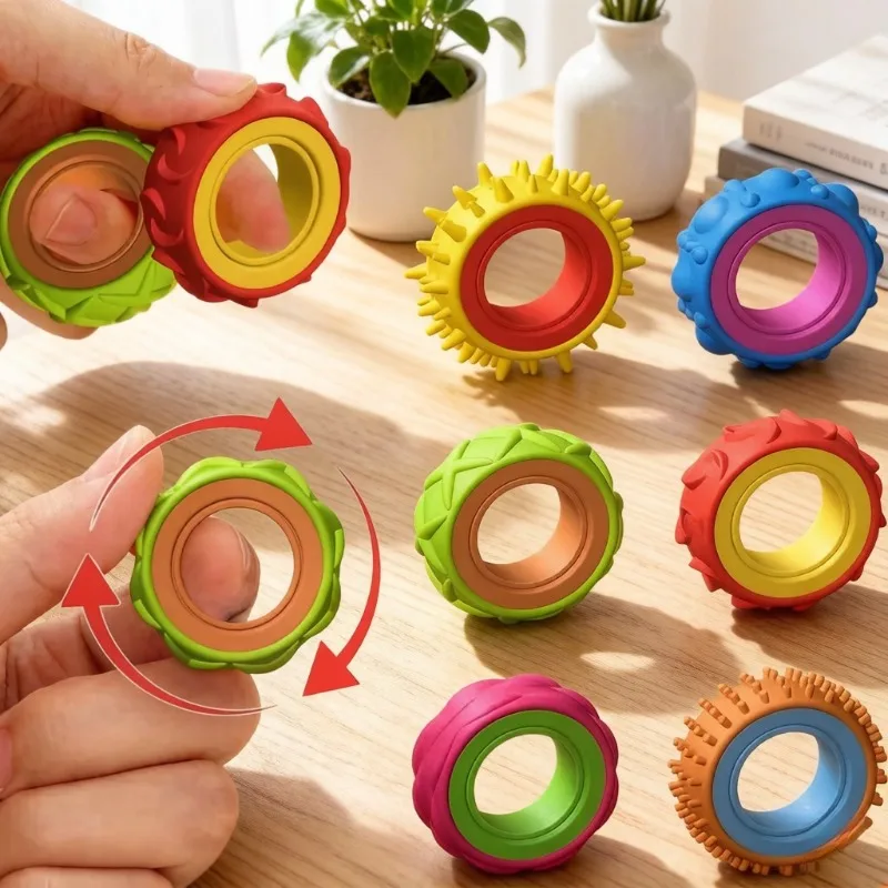 12 Pack Random Color Worker Sensory Ring Spinning Gyro, Fidgets For Anxiety And Stress, Stress Relief Toys - Spinning Sensory