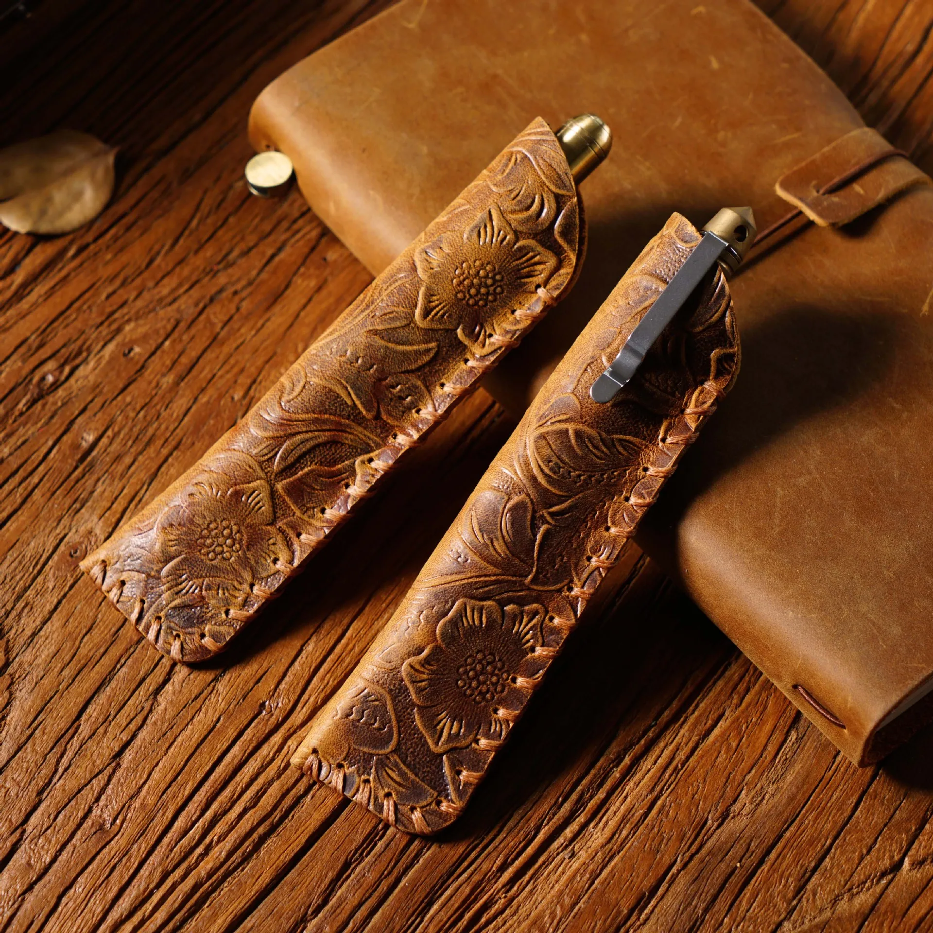 

Vintage pen bag leather knife case personality pure handmade first layer cowhide pen case Creative gift protection case Creative
