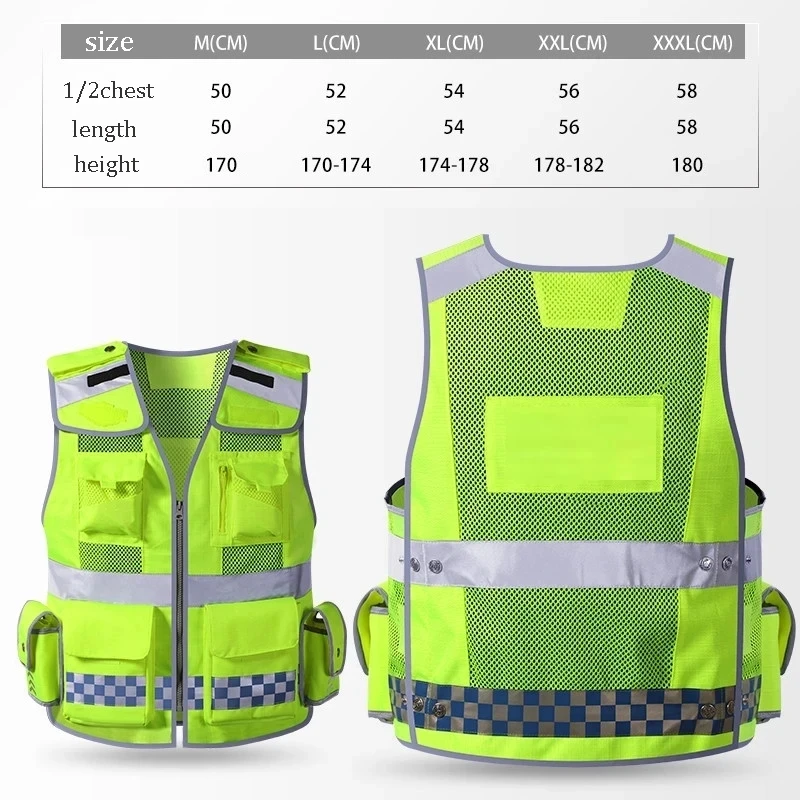 High Visibility Safety Vest Protective Front Zipper With Reflective Strips Oxford Mesh Work Cycling Sport Device Multi Pockets