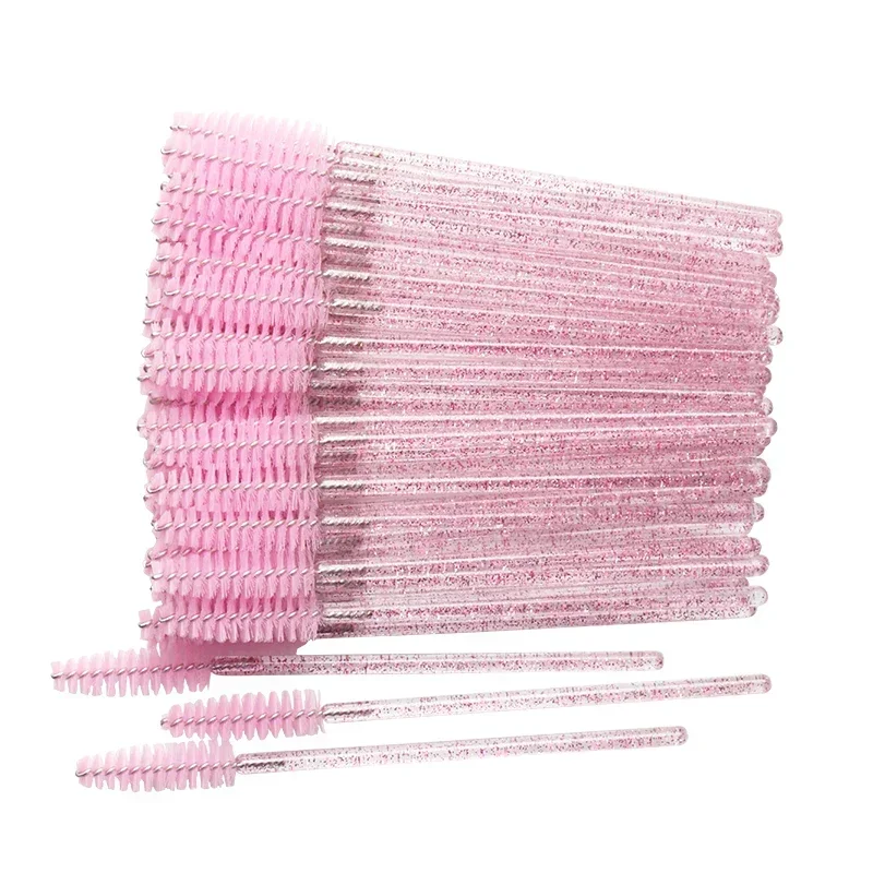 50 Uds. De peines para pestañas con purpurina desechables, microaplicadores de maquillaje, cepillos para pestañas, varitas de rímel para pestañas de cristal