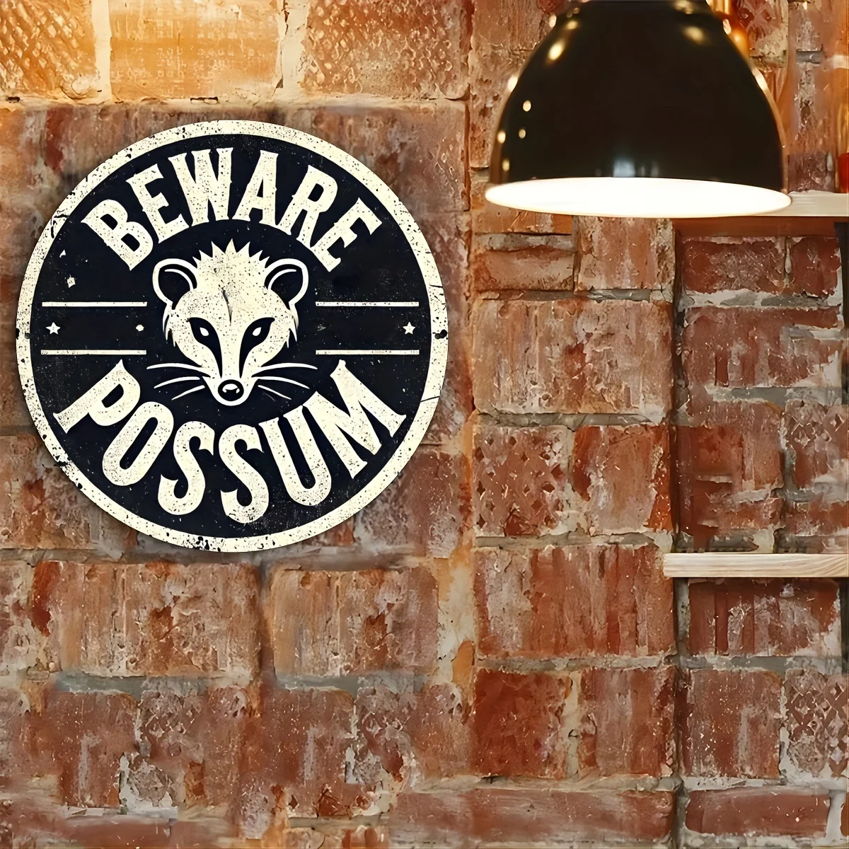 1 Stück rundes Metallschild „BEWARE POSSUM“, Kranzdekoration, geeignet für Schlafzimmer, Wohnzimmer und andere Mehrzweckdekorationen