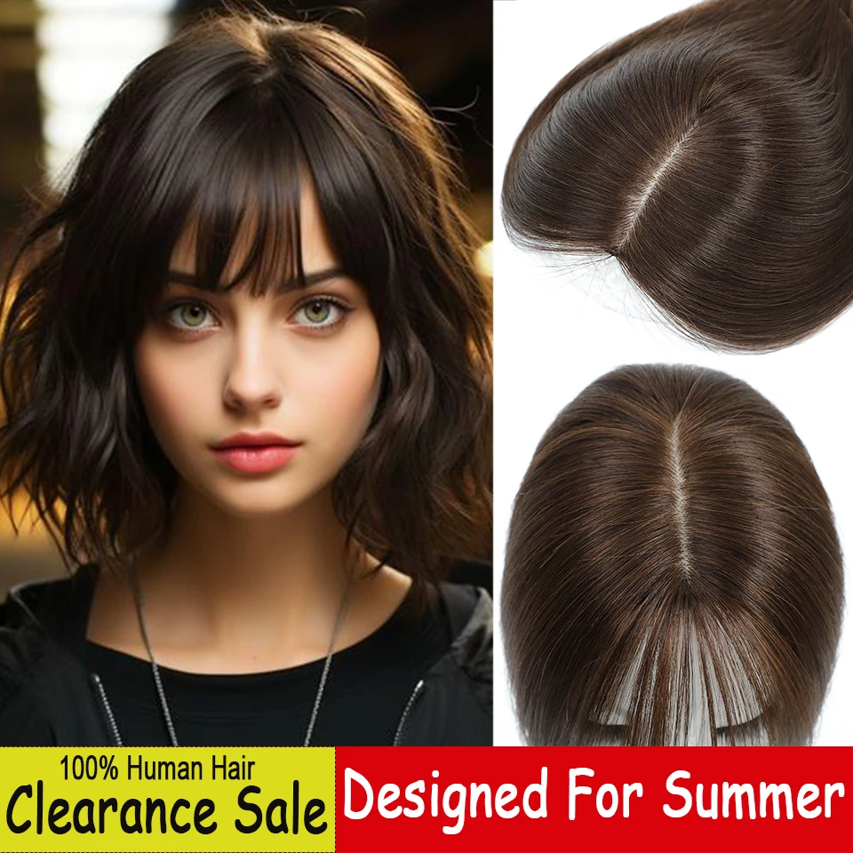 Dazzeal Topper Hair Extensions Brown Black Clearance Hair Clips For Women 100% Natural Human Hair Piece Topper Hair With Bangs