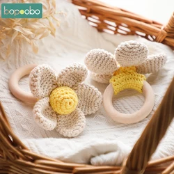 1pc Baby Rattles Crochet Flower Rattle Toy Wood Ring Baby Teether Rodent Infant Gym Mobile Rattles Newborn Educational Toys Gift