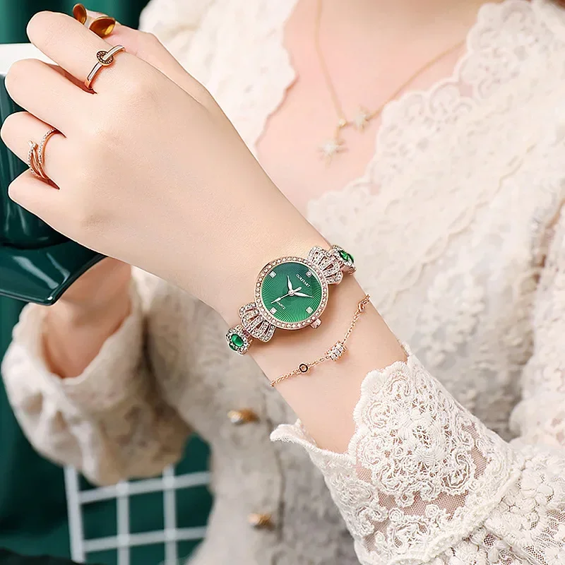 Luxury Women's Watches Green Quartz Wristwatches Rhinestone Watches Reloj Para Mujer Ladies Clock Gift Часы Женские Наручные 시계