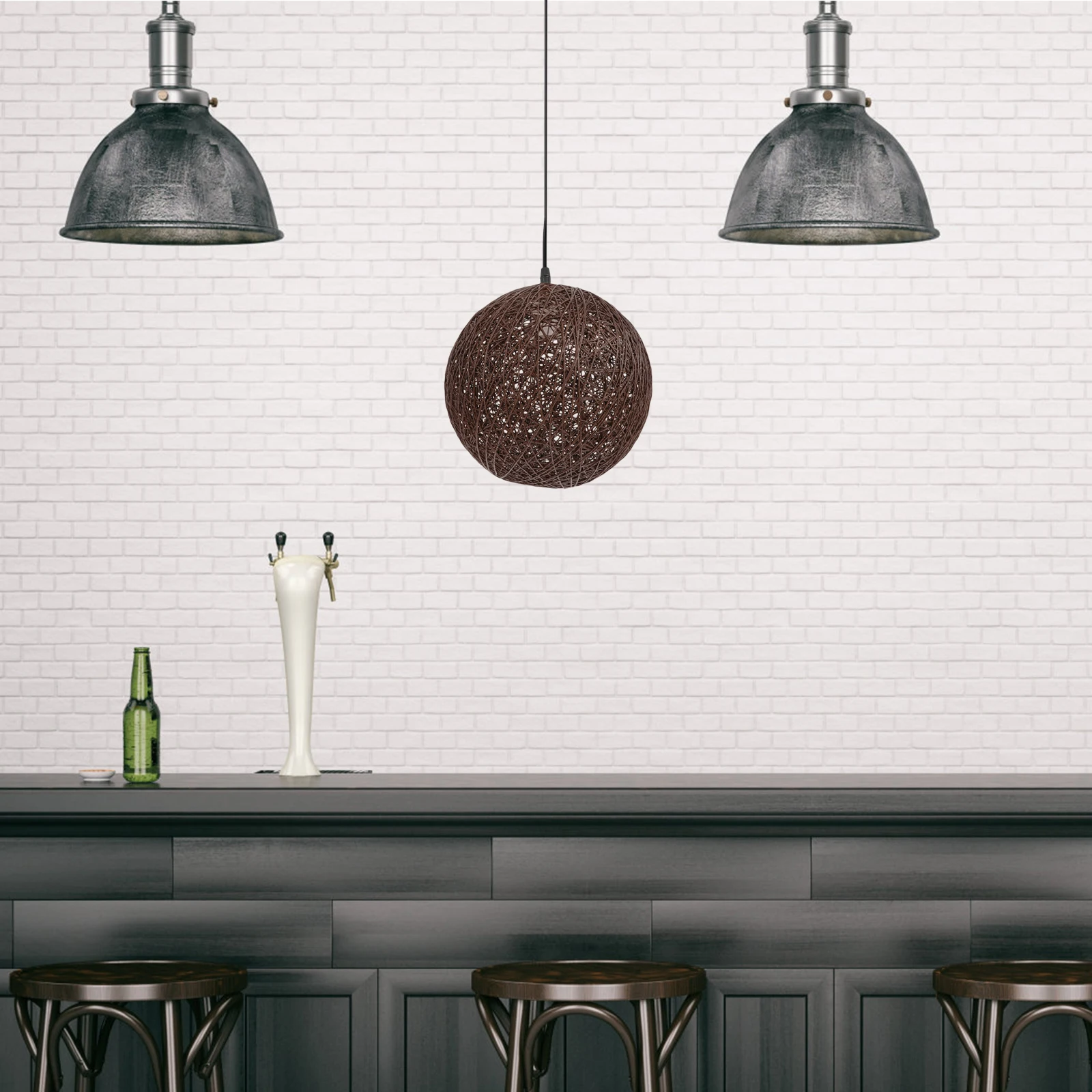 

1Pc Rattan Chandelier Cover Beige 25cm Rustic Style Ceiling Hanging Lamp for Restaurant Cafe Bar Decoration