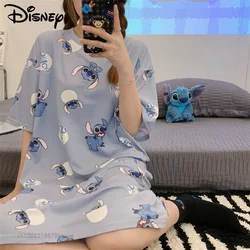 Disney Cartoon Stitch Summer Home Clothes Women Short Sleeve T-shirt Dress One Piece Y2k Sleepwear Cute Pajamas Female Clothing