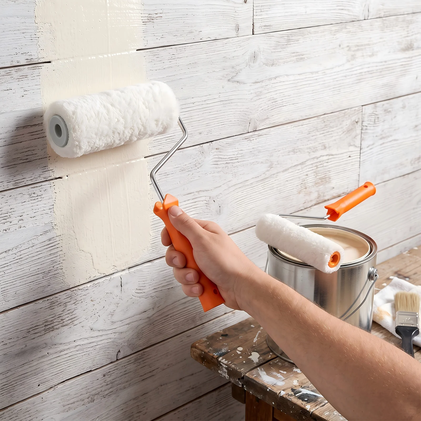 4 Inch Paint Roller with Frame & Handle – Acrylic Fiber Blend Rollers, Nap for Smooth Surfaces & Fine Finishes, Easy to Use