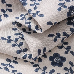 0.5/1/2 Yard Cotton Linen Fabrics Blue Retro Plum Blossom Printing Cotton Linen Fabrics Handmade DIY Curtains Tablecloths Bags