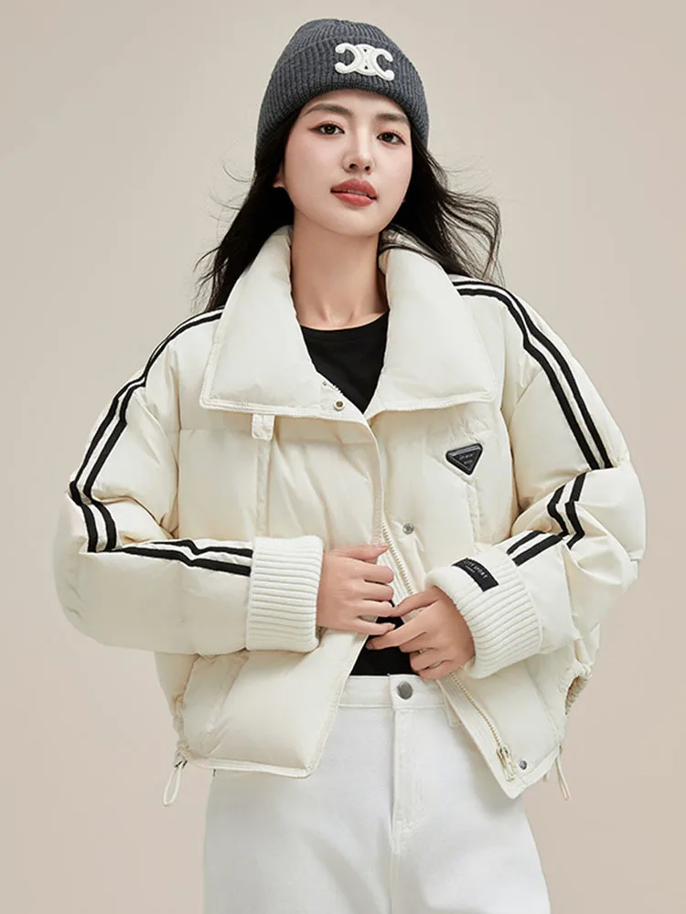 Autumn Winter 2024 New Down Jacket Women\'s Large Lapel Thick Fashion Long Sleeve Warm Casual White Duck Down Coat