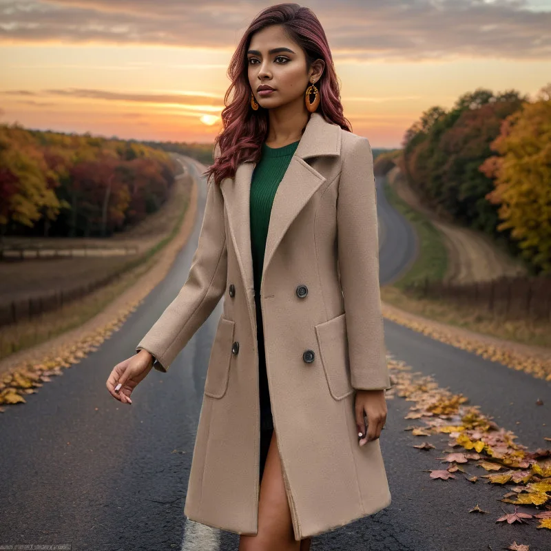 

women autumn and winter fashion Korean version of the thin and high-end sense of the long coat jacket