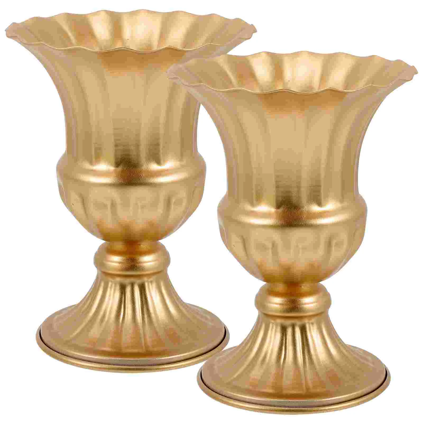 

2 Pcs Gold Flower Urn Vase Outdoor Tombstone Memorial Plant Pots Vases Delicate Cemetery Iron