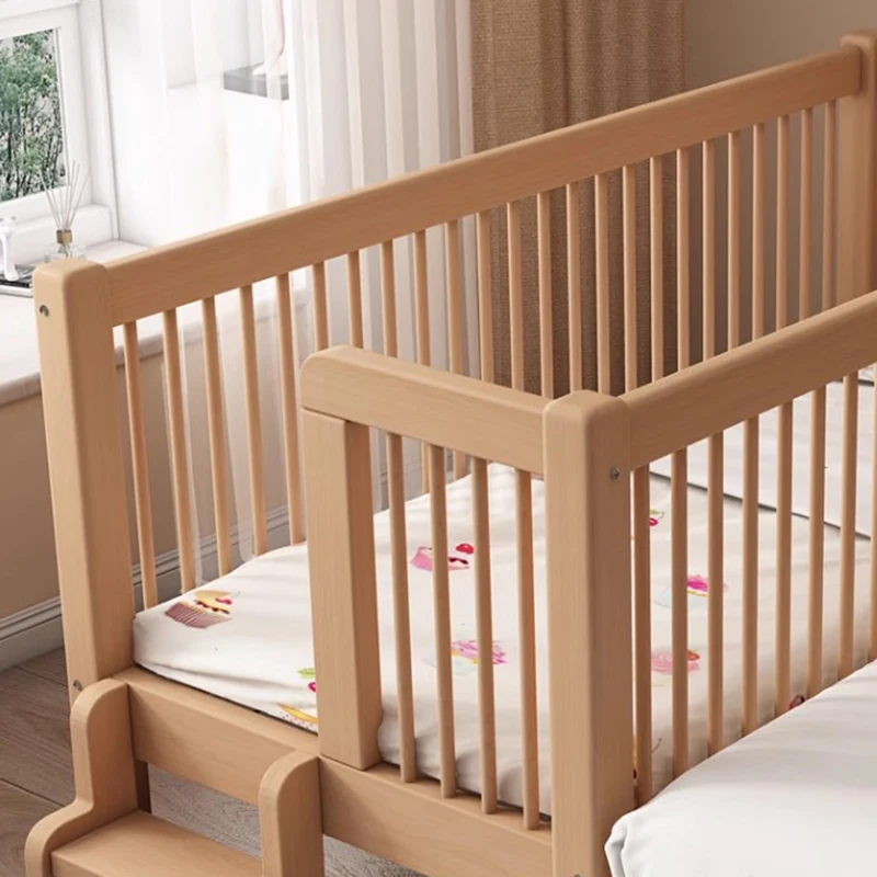 Lit bébé en bois massif de hêtre, grand lit pour enfants, élargi et étendu, réglable, levage, épissage