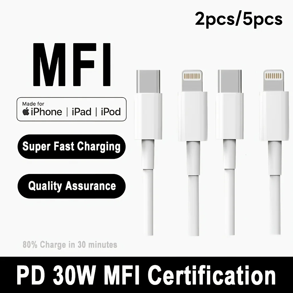 MFi-Zertifiziertes 2er-/5er-Set USB-C zu Lightning Schnellladekabel, Kompatibel mit iPhone 14, 13, 12, 11 Pro Max, Mini, Plus, XR