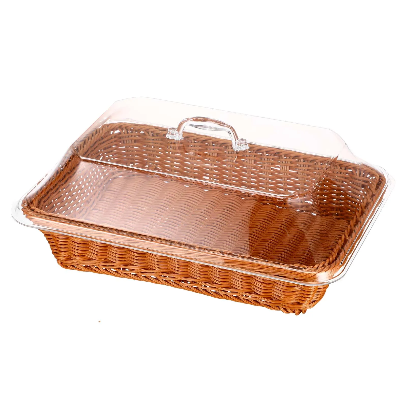 

Natural Rattan Bread Basket with Lid Woven Fruit Basket for Serving Storage Decorative Household Basket for Outdoor Kitchen Use