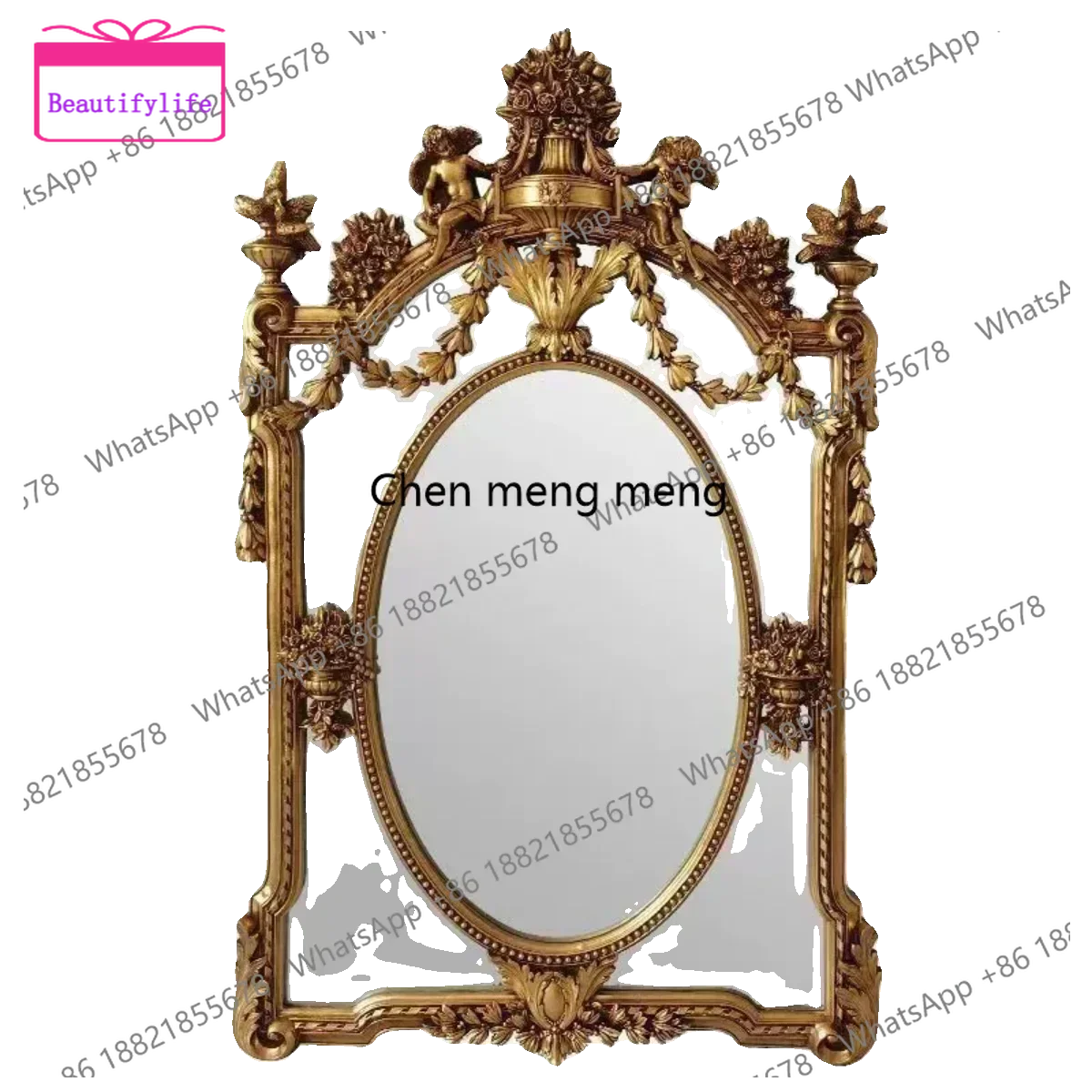YL17  European-Style Retro Fireplace Decorative Mirror Angel Carving French Carved Wall Hanging Villa Corridors Hallway Mirror