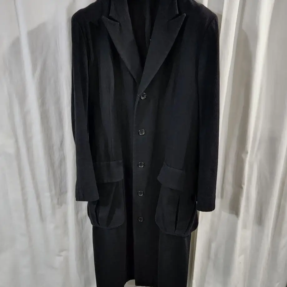 TOP-YAMAMOTO ® Business style black mid-length trench coat men's suit collar single-breasted stylish jacket