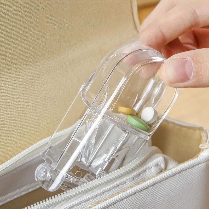 Rectangular Transparent Medicine Cutter Small Pill Compartment Storage Box Portable Home Medicine Pill Holder Cutter Box FYQ010