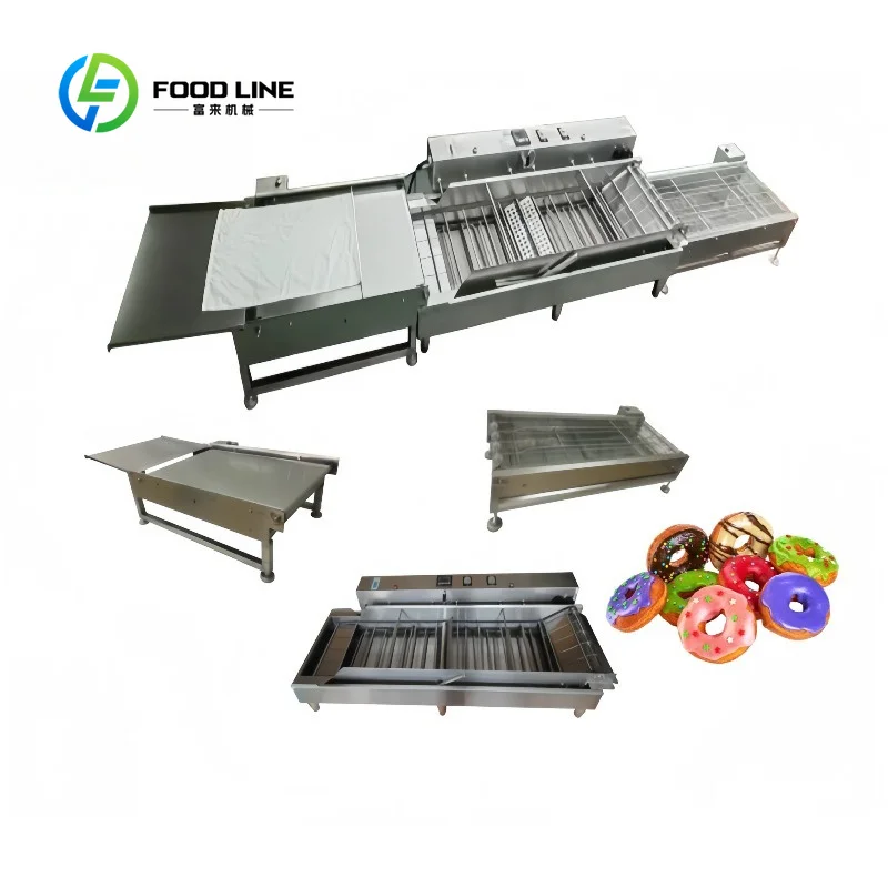Customized doughnut conveyor deep fryer donut automatic frying equipment constant for food factory pastry processing