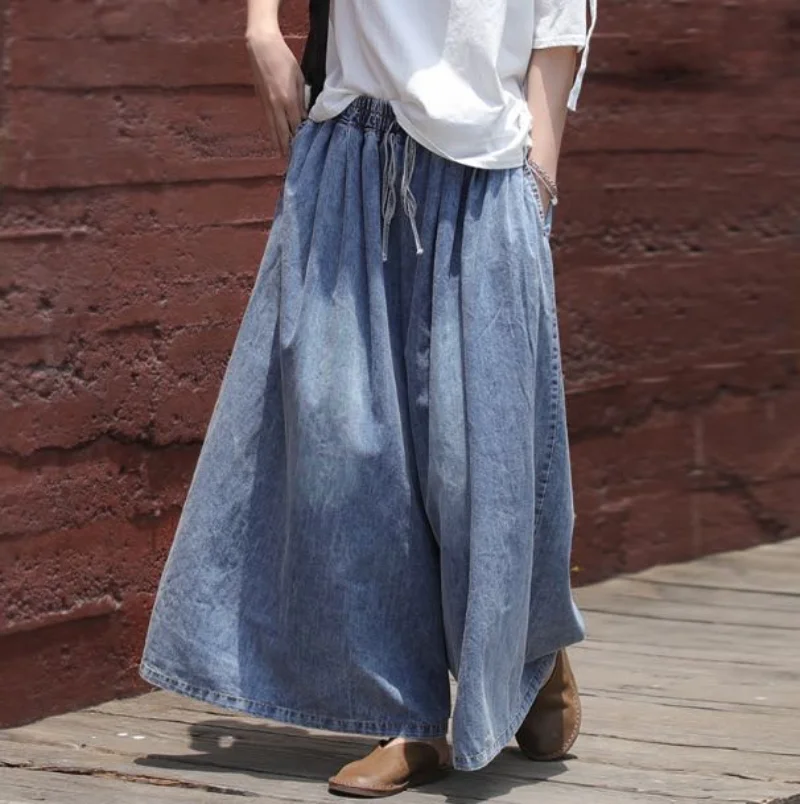 

Spring Summer Cotton 2023 Denim Loose Wide Leg Pants Women High Waist Vintage Retro Pants Female Trousers Vintage Clothes