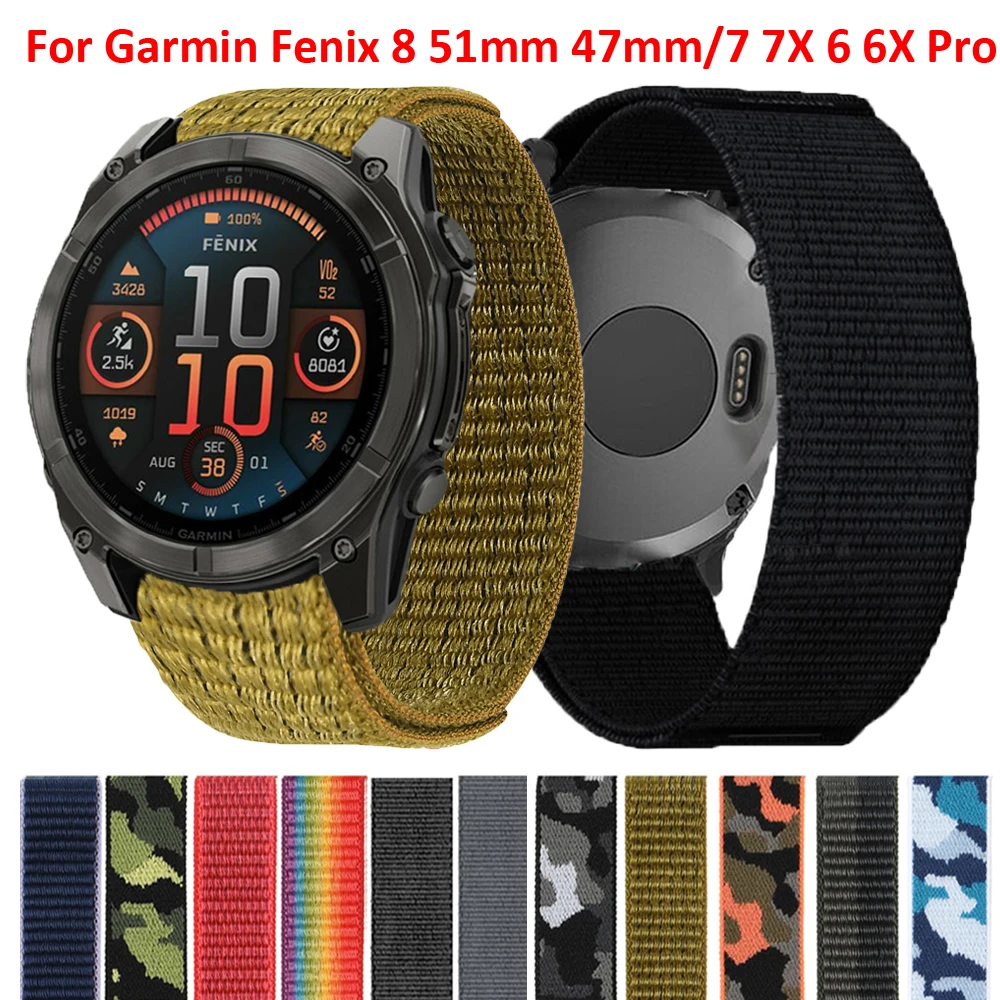 Sport Nylon Loop Band For Garmin Fenix 8 51mm 47mm/Fenix 7 7X Pro/Fenix 6 6X Pro 5 5X Plus/Fenix E Breathable Braided Straps