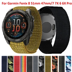 Sport Nylon Loop Band For Garmin Fenix 8 51mm 47mm/Fenix 7 7X Pro/Fenix 6 6X Pro 5 5X Plus/Fenix E Breathable Braided Straps