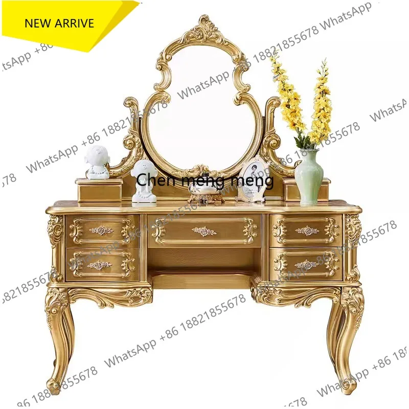 

Q178 Европейский туалетный столик цвета шампанского золота, ретро-дизайн, роскошный, в стиле принцессы, из массива дерева.