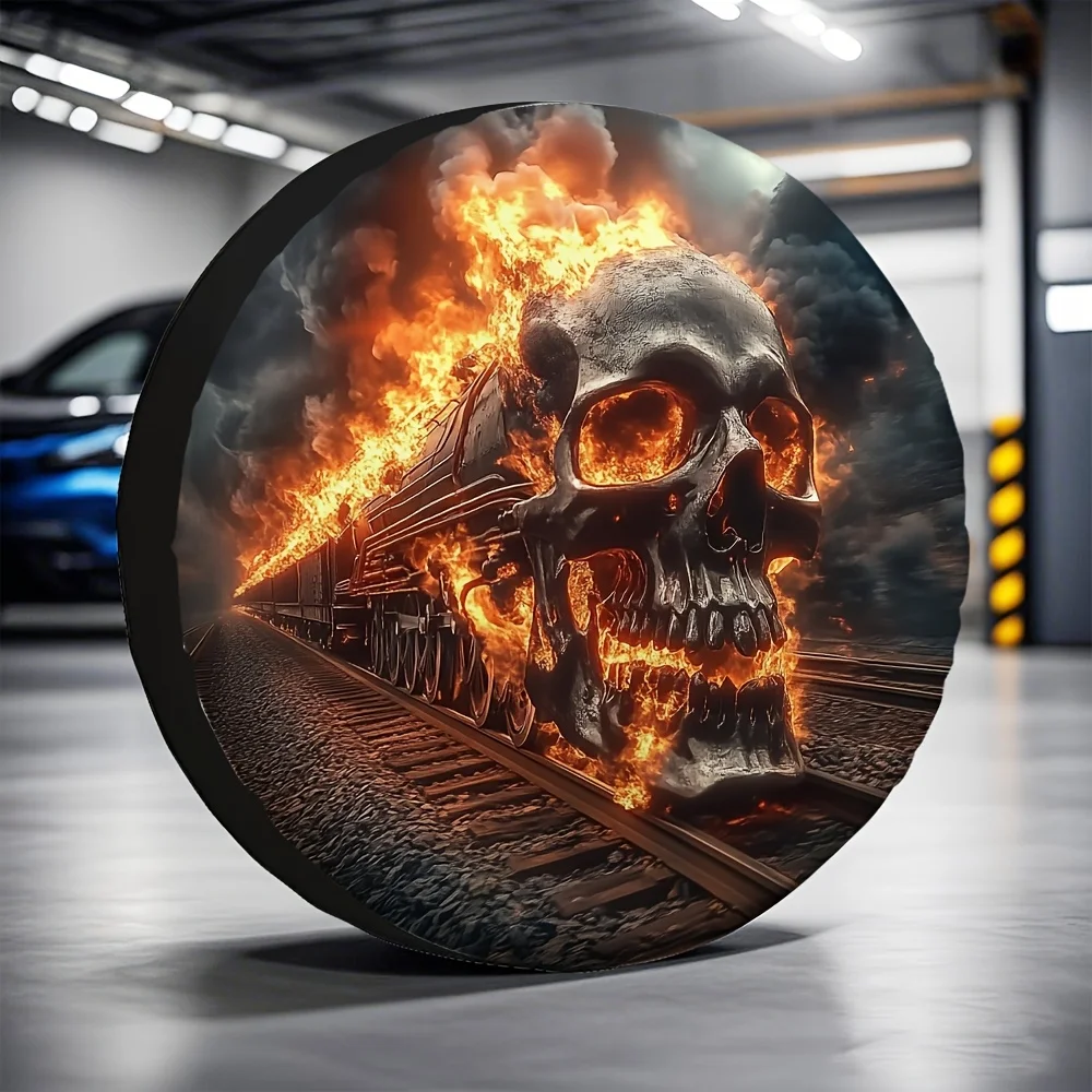 1pc, Universal Spare Tire Covers with a Skull Train Design, Suitable Fabric, No Electricity Needed, Ideal for Picnics
