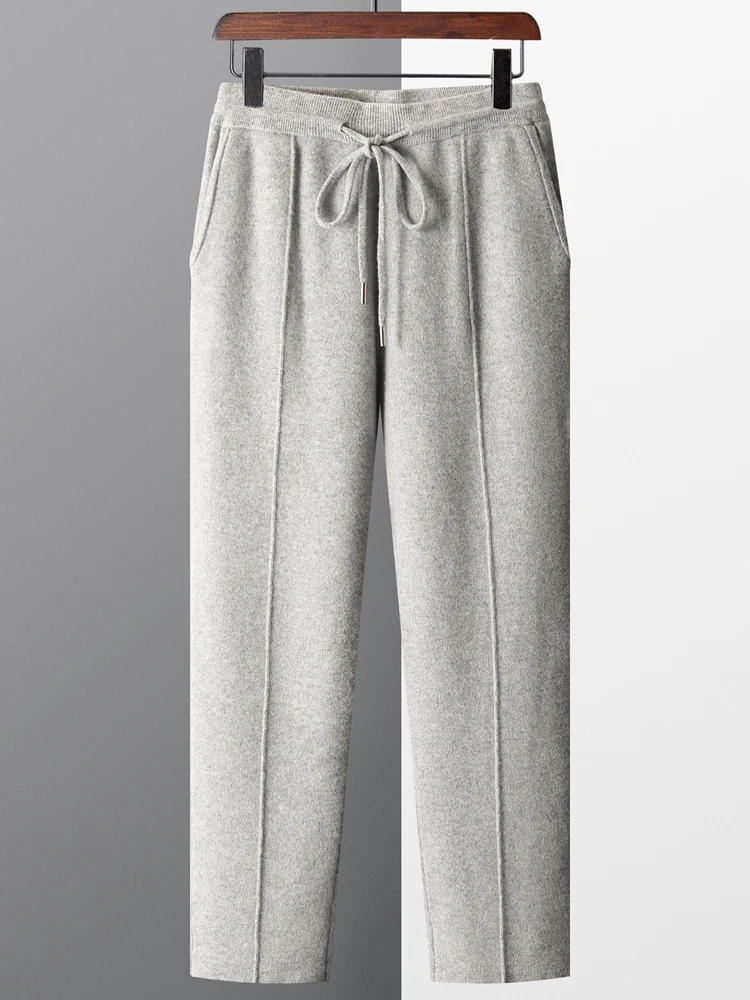 

Commut Pants Men's Trousers 100% Merino Wool Pants Casual Autumn Winter Pants Warm Middle Seam Straight Pants Knit Elastic Waist