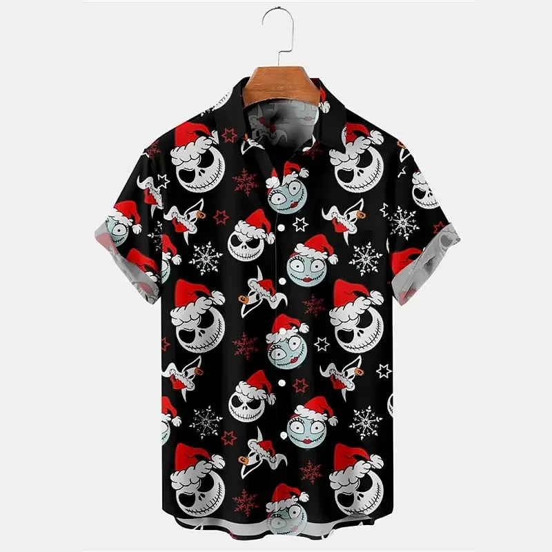

Skull Men's Shirt Casual Weekend Fall Men's Lapel Top Short Sleeve Shirt Four-Way Stretch Comfortable Christmas Shirt Clothing