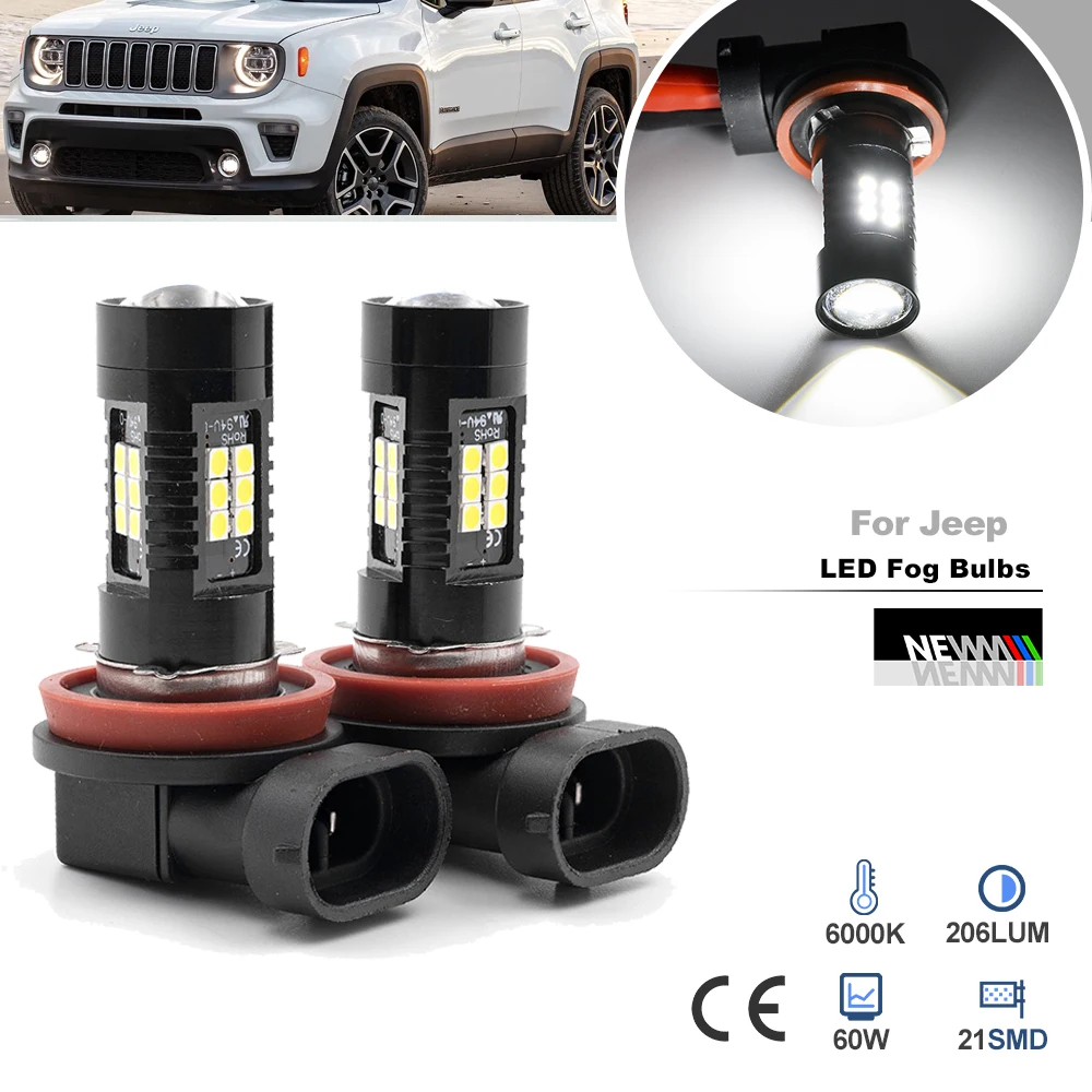 2 sztuki do Jeep Renegade 2015-2021 Canbus LED H8 H11 Żarówki przeciwmgielne Reflektor bez migotania Światła drogowe