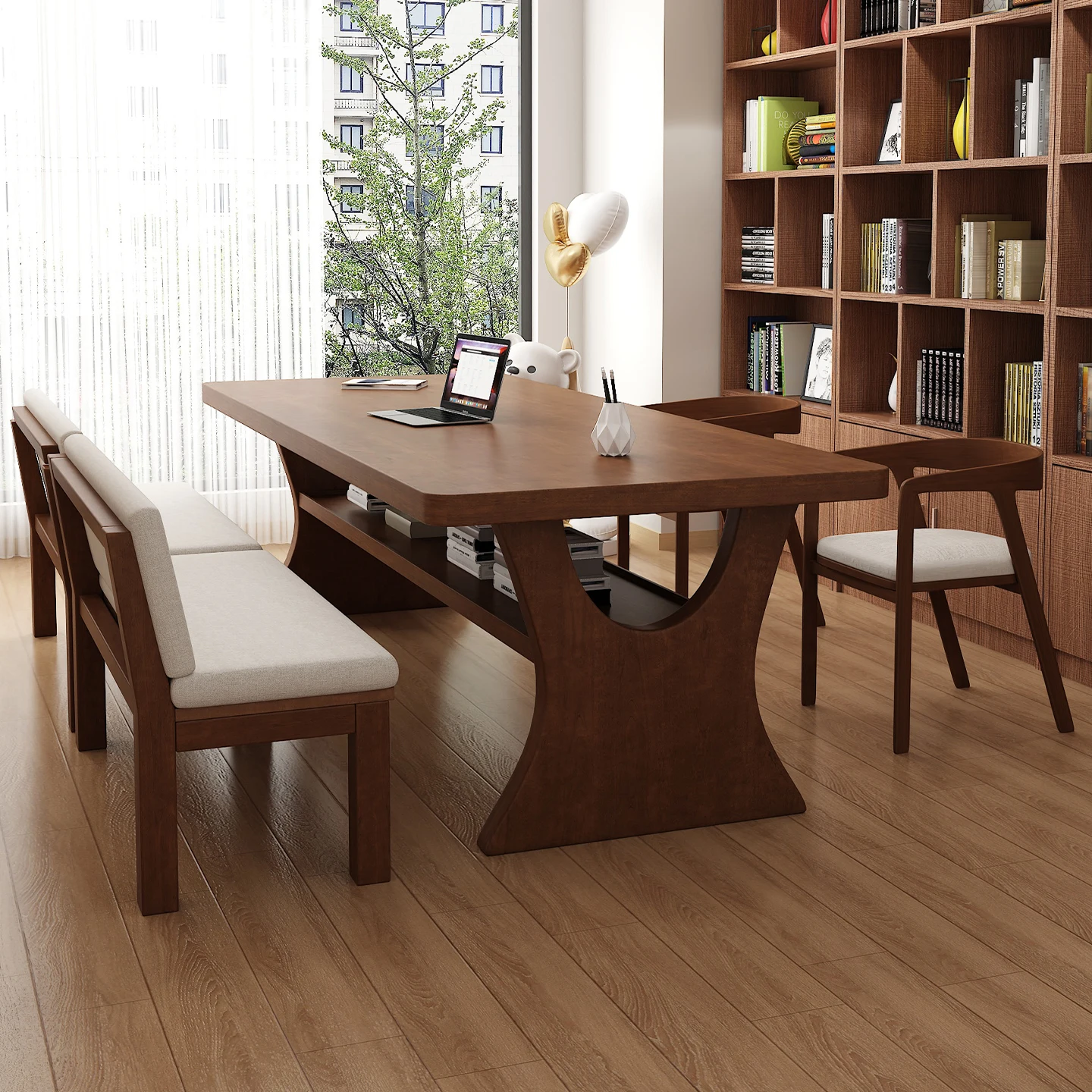 Simple and modern solid wood desks and chairs go to the living room, double-layer study table, writing table