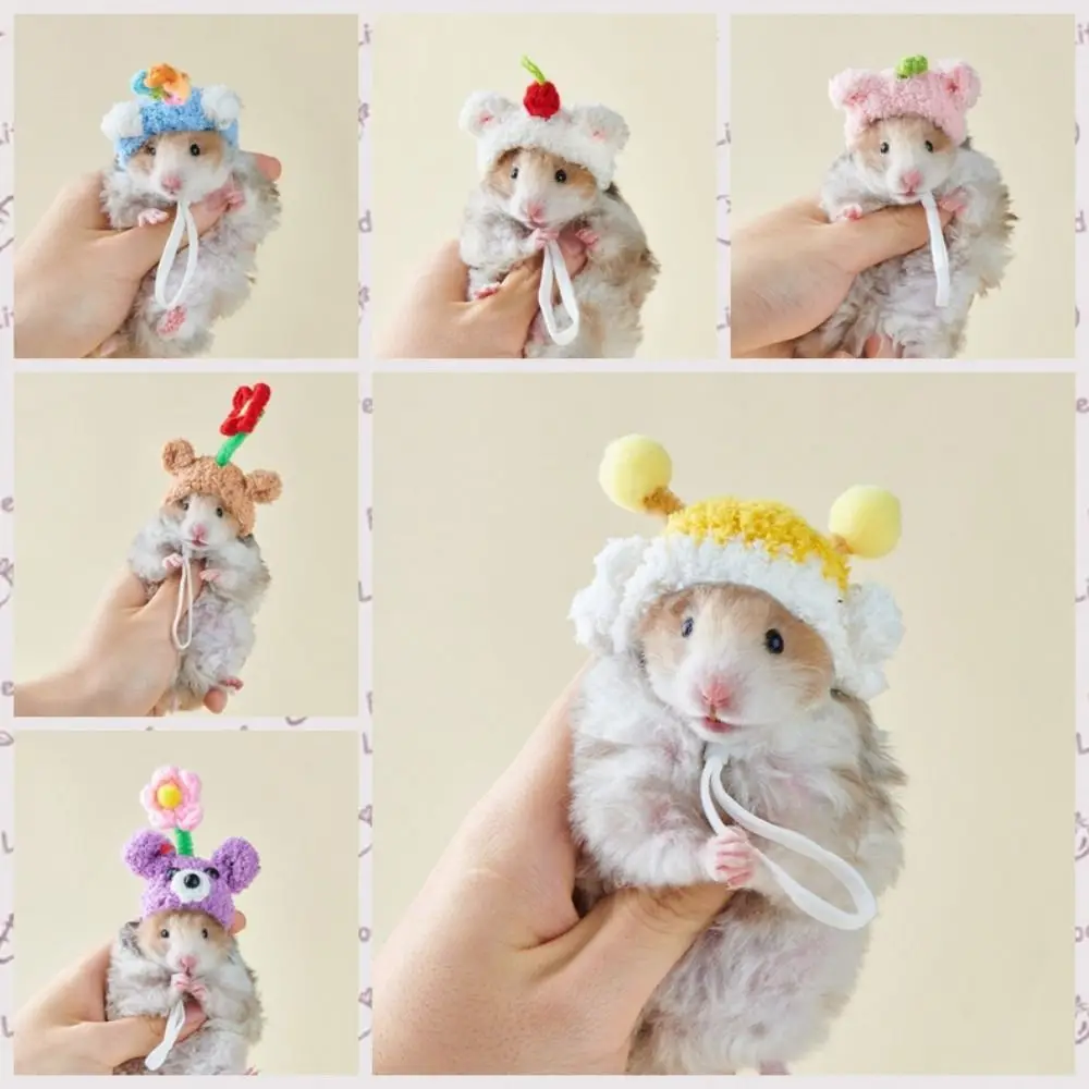 Decorative Hamster Wool Hat Breathable Soft Crochet Knitted Hamster Hat Adjustable Parrot Decoration Hat