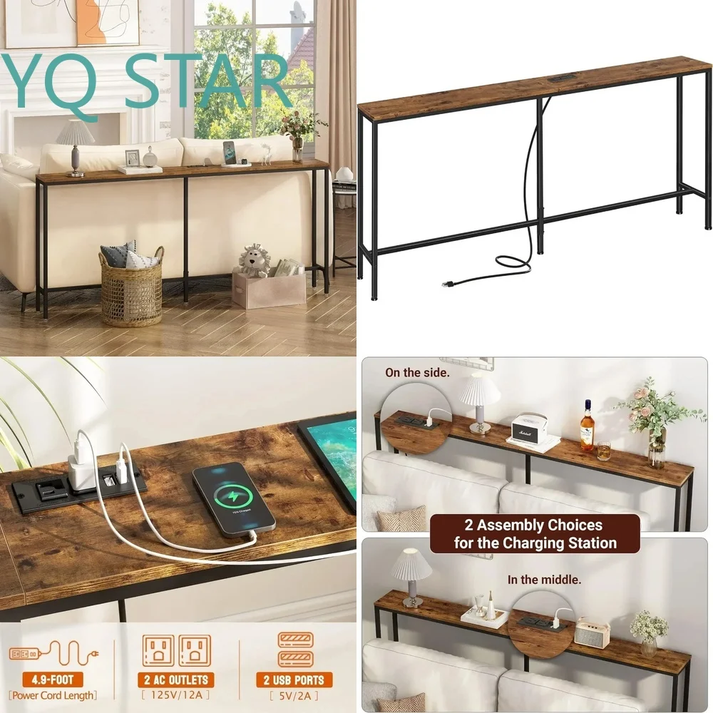 

Узкий консольный столик с USB-портами и зарядной станцией для гостиной, прихожей, за диваном, современный, узкий