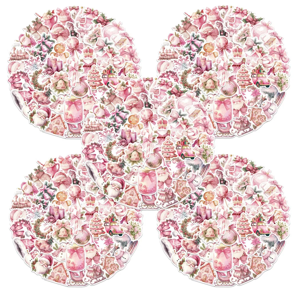 

5 sets Cute Cartoon Pink Merry Christmas Aesthetic Stickers Waterproof Graffiti For Luggage Laptop Guitar Phone Car Vinyl Decals