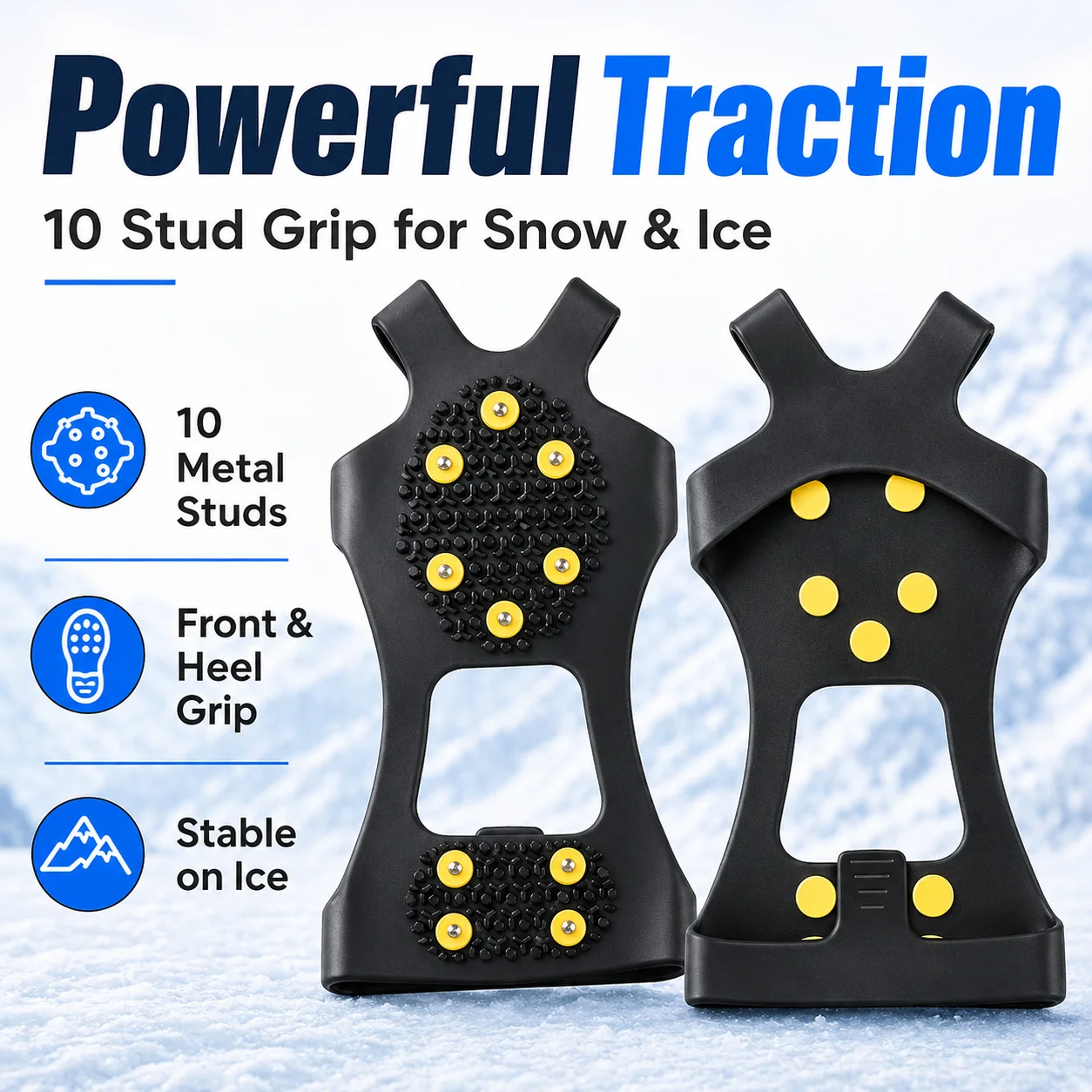 Anti Slip Ice Cleats Shoe Covers 10 Stud Snow Grips Winter Traction Crampons for Boots Hiking Walking Outdoor Safety Gear Unisex