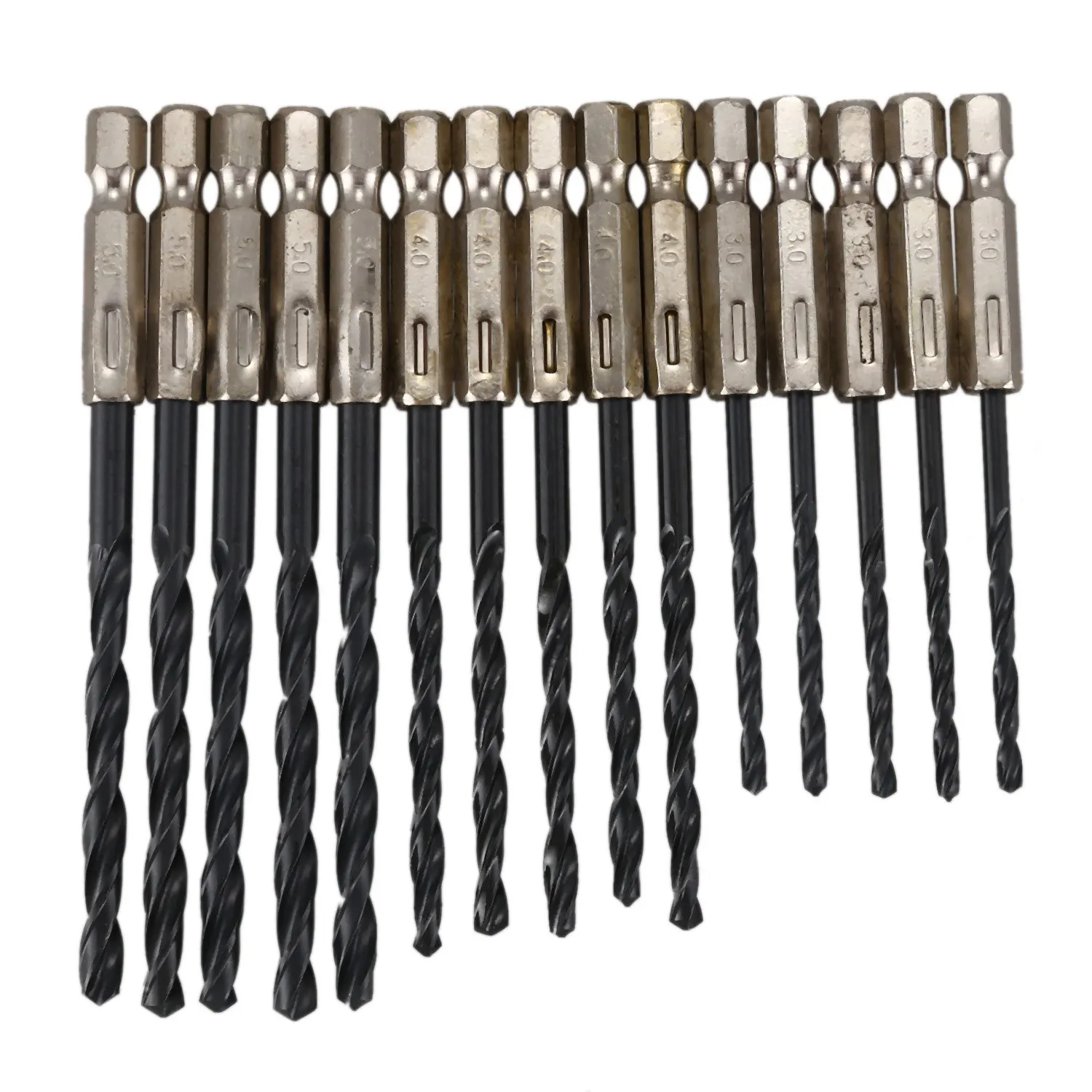 

15 pcs High Speed Steel Titanium Coated Drill Bits Set 3 4 5 mm Hex Shank